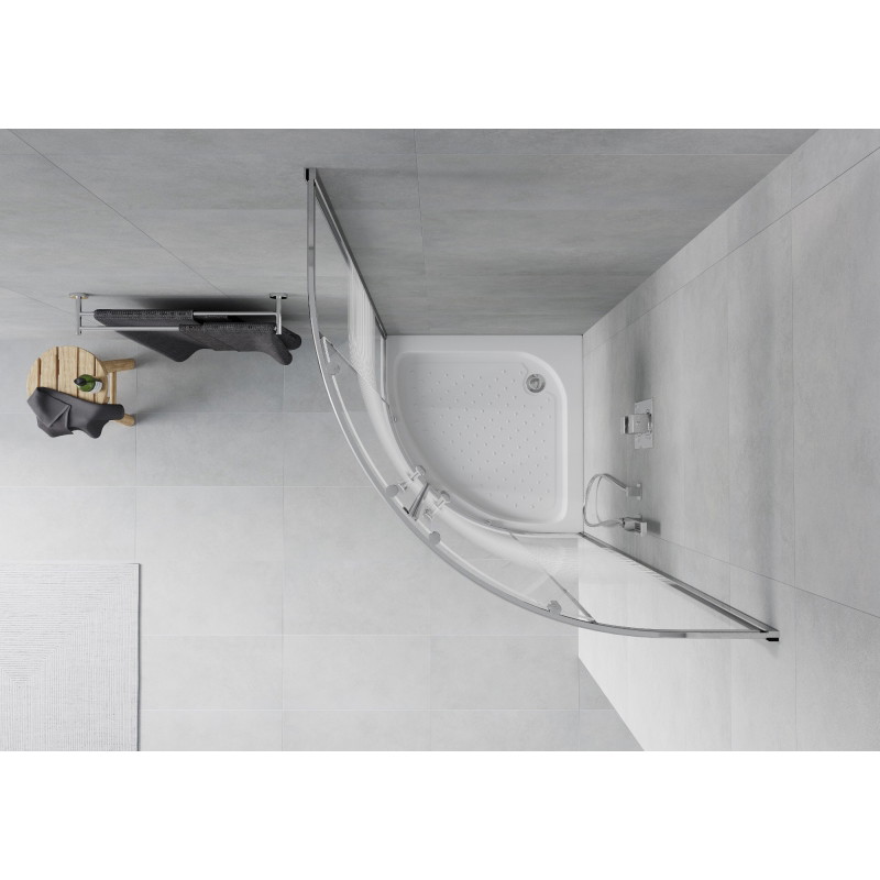 Mexen Rio cabine de duche semicircular 70 x 70 cm, faixas brancas, cromado + base de duche, branco - 863-070-070-01-20-4710