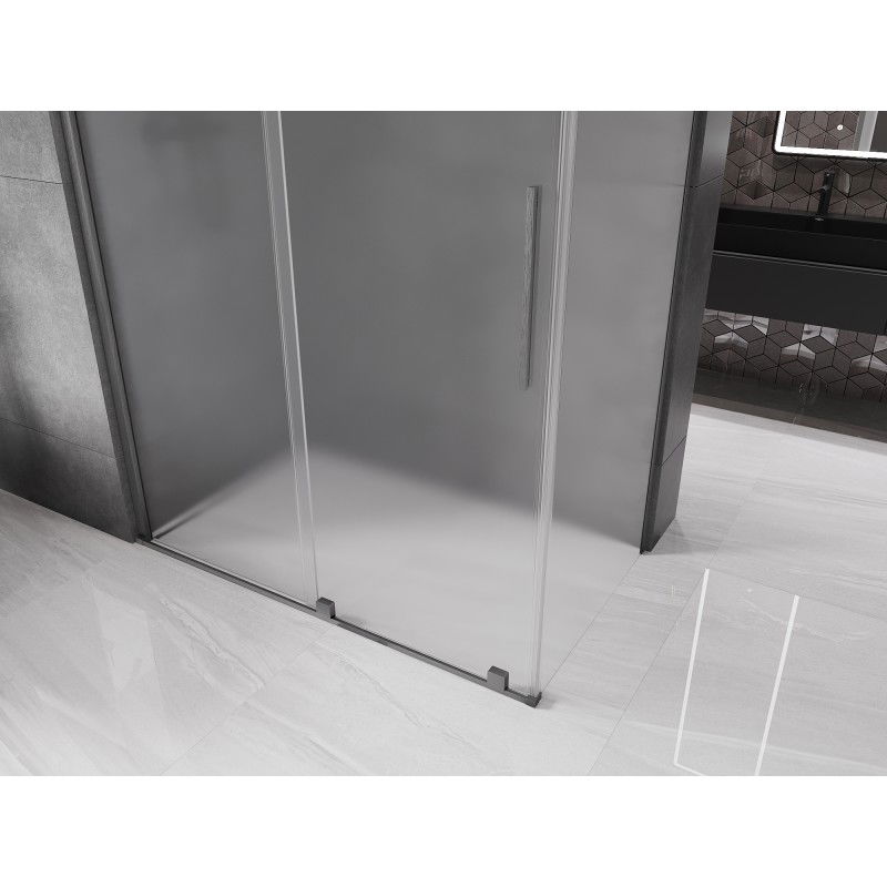 Mexen Velar Sliding Shower Enclosure 150 x 80 cm, Frosted, Brushed Gun Gray - 871-150-080-31-66