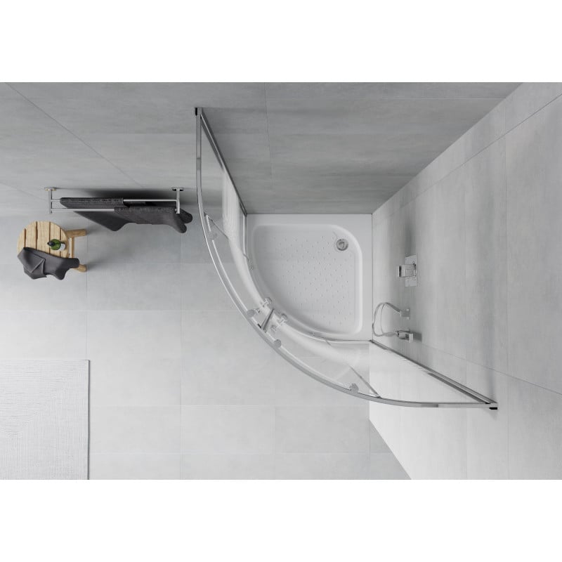 Mexen Rio 90 x 90 cm semi-circular shower cabin, white stripes, chrome + tray, white - 863-090-090-01-20-4710