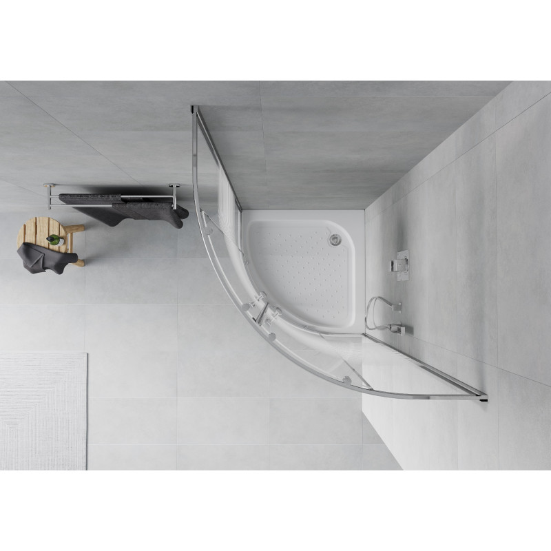 Mexen Rio polkrožna tuš kabina 90 x 90 cm, bele črte, krom + kad, bela - 863-090-090-01-20-4710