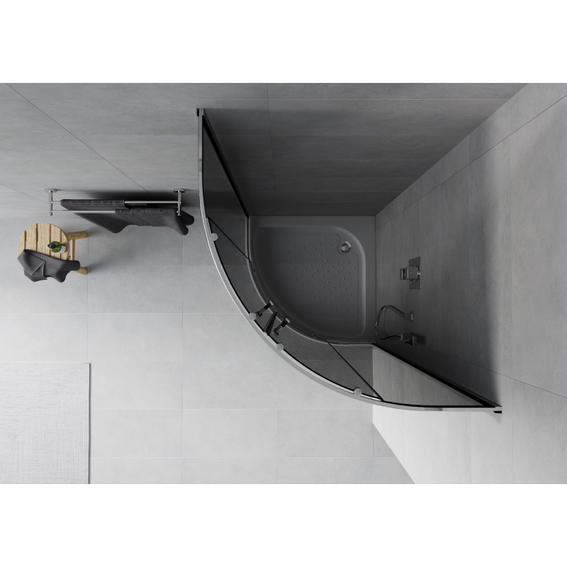 Mexen Rio prha kabina polkrožna 80 x 80 cm, grafit, krom + podstavek, bel - 863-080-080-01-40-4710