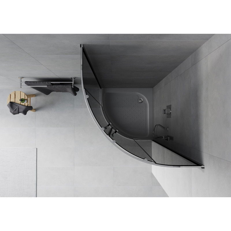 Mexen Rio semi-circular shower enclosure 80 x 80 cm, graphite, chrome + Rio shower tray, white - 863-080-080-01-40-4710