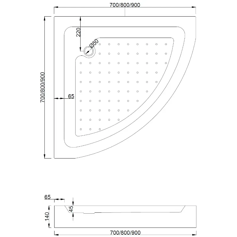 Mexen Rio Duschkabine halbrund 70 x 70 cm, transparent, schwarz + Rio Duschwanne, weiß - 863-070-070-70-00-4710