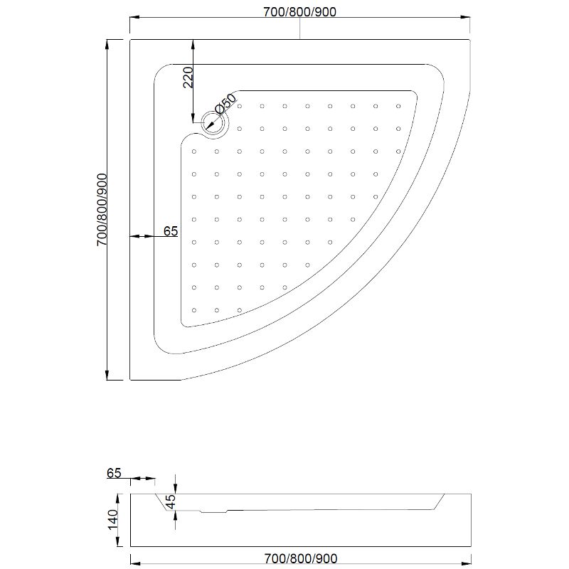 Mexen Rio puoliympyrän muotoinen suihkukoppi 70 x 70 cm, kirkas, musta + allas, valkoinen - 863-070-070-70-00-4710