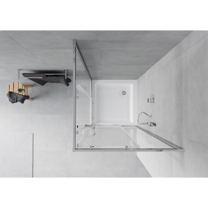Mexen Rio ruudukujuline dušinurk 80 x 80 cm, läbipaistev, kroom + dušialus, valge - 860-080-080-01-00-4510