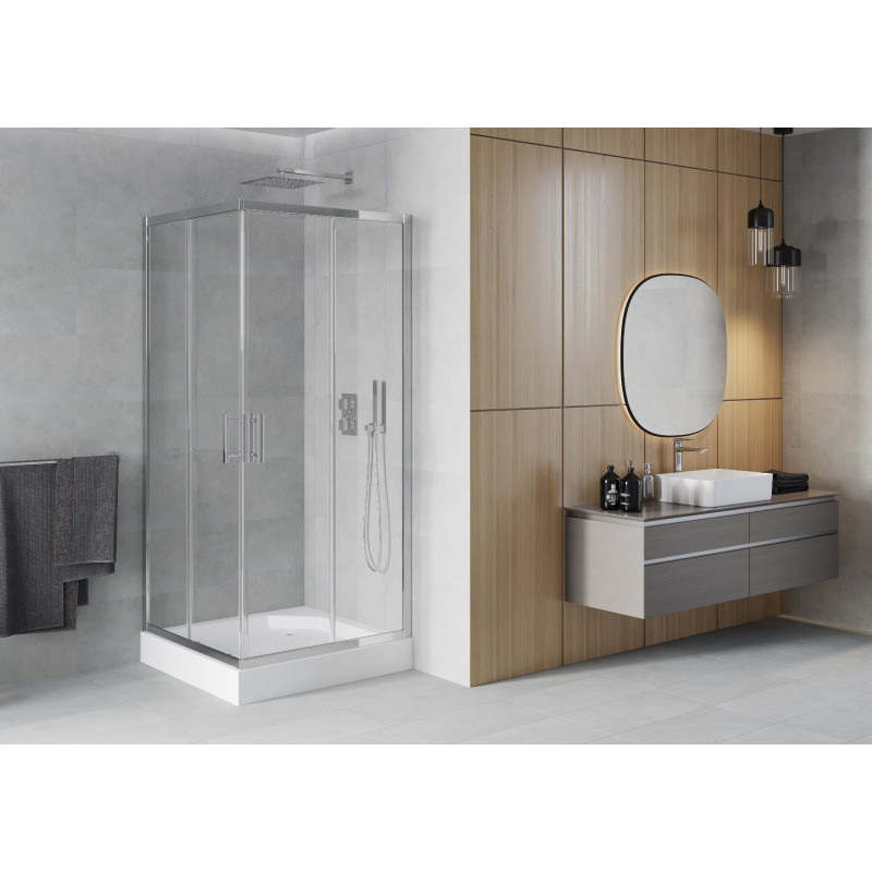 Mexen Rio ruutpruun dušikabiin 90 x 90 cm, läbipaistev, kroom + alus, valge - 860-090-090-01-00-4510