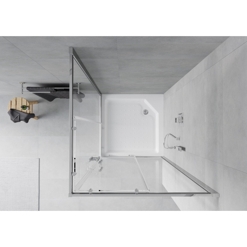 Mexen Rio ruutpruun dušikabiin 90 x 90 cm, läbipaistev, kroom + alus, valge - 860-090-090-01-00-4510