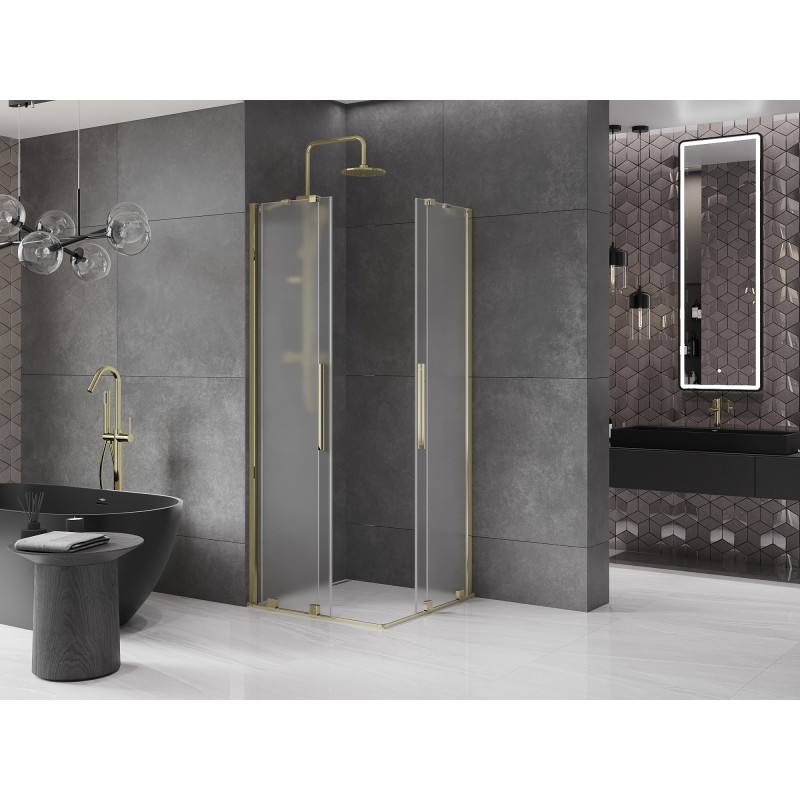Mexen Velar Duo klizna tuš kabina klizna 90 x 90 cm, mat, zlatna - 871-090-090-32-50