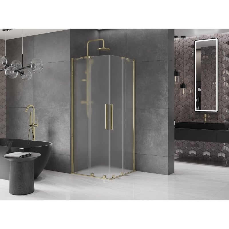 Mexen Velar Duo dušinurk, liuglev 80 x 80 cm, jäätunud, kuldne - 871-080-080-32-50