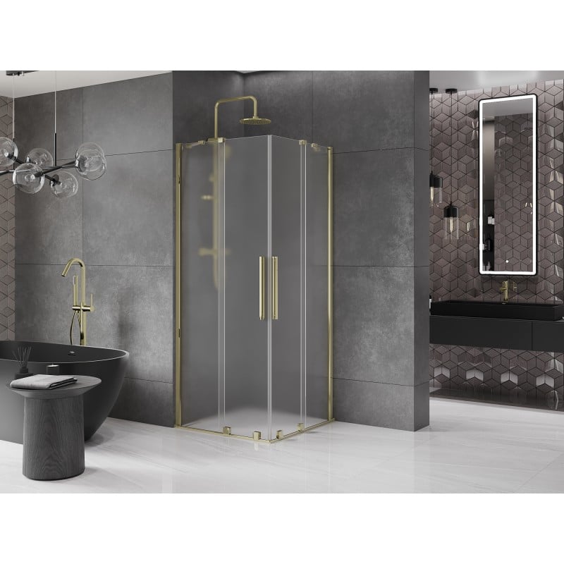 Mexen Velar Duo skjutbar duschkabin 80 x 80 cm, frost, guld - 871-080-080-32-50