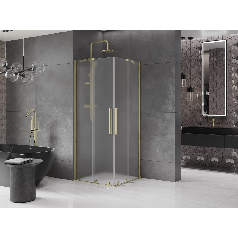 Mexen Velar Duo klizna tuš kabina klizna 90 x 90 cm, mat, zlatna - 871-090-090-32-50