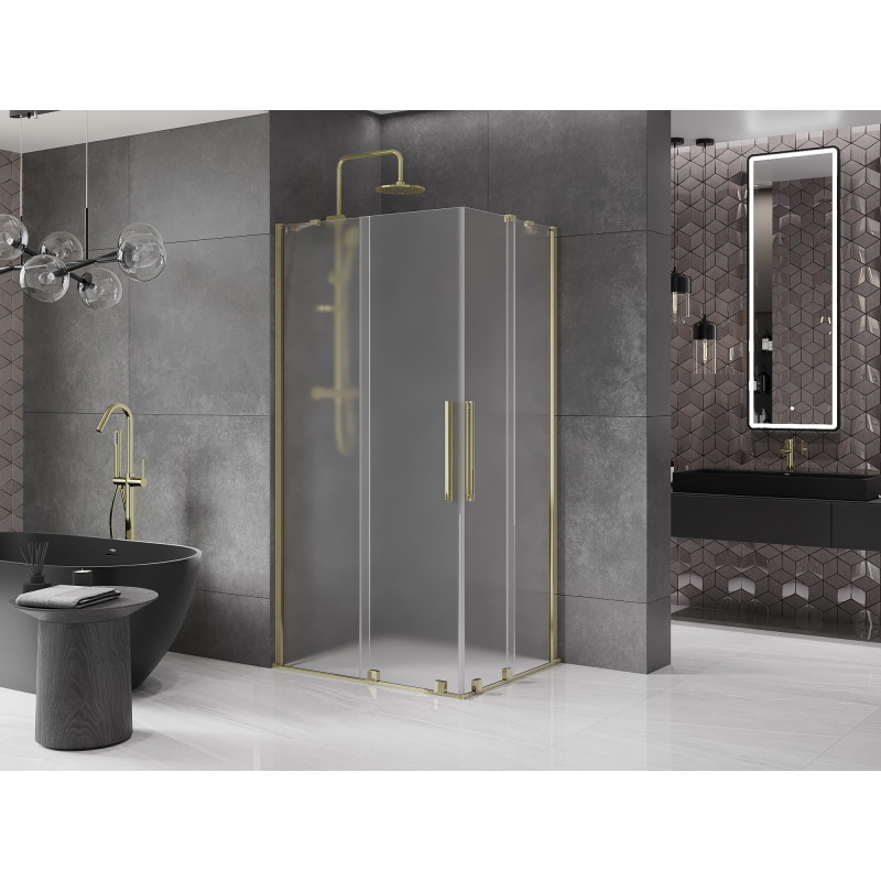 Mexen Velar Duo klizna tuš-kabina 90 x 80 cm, inje, zlatna - 871-090-080-32-50