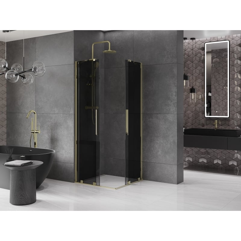 Mexen Velar Duo sliding shower cabin 90 x 90 cm, graphite, gold - 871-090-090-42-50