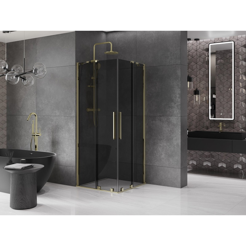 Mexen Velar Duo klizni paravan za tuš 90 x 90 cm, grafit, zlato - 871-090-090-42-50