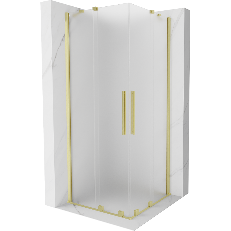 Mexen Velar Dubbla skjutbara duschkabin 90 x 90 cm, frost, borstad guld - 871-090-090-32-55