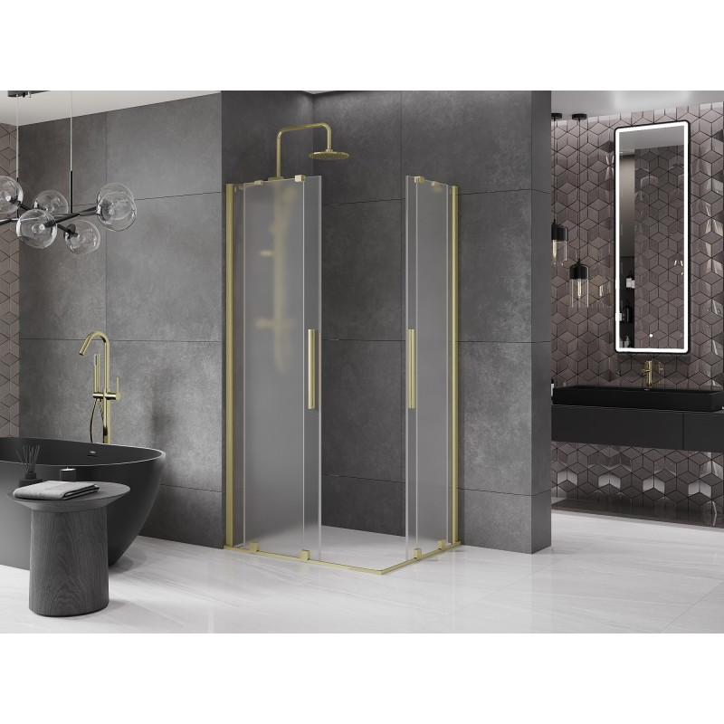 Mexen Velar Duo klizni tuš sa pomičnim vratima 100 x 90 cm, matirano staklo, četkano zlato - 871-100-090-32-55