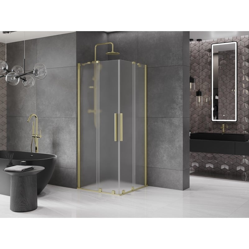 Mexen Velar Duo cabine de duche deslizante 100 x 100 cm, fosco, dourado escovado - 871-100-100-32-55