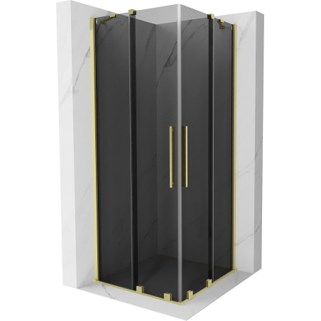 Mexen Velar Duo douchecabine schuif 90 x 90 cm, grafiet, gouden geborsteld - 871-090-090-42-55