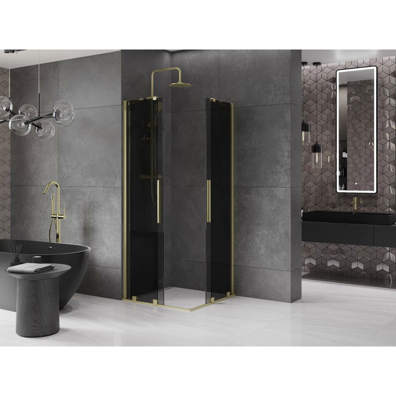 Mexen Velar Duo skjutbar duschkabin 80 x 80 cm, grafit, borstad guld - 871-080-080-42-55