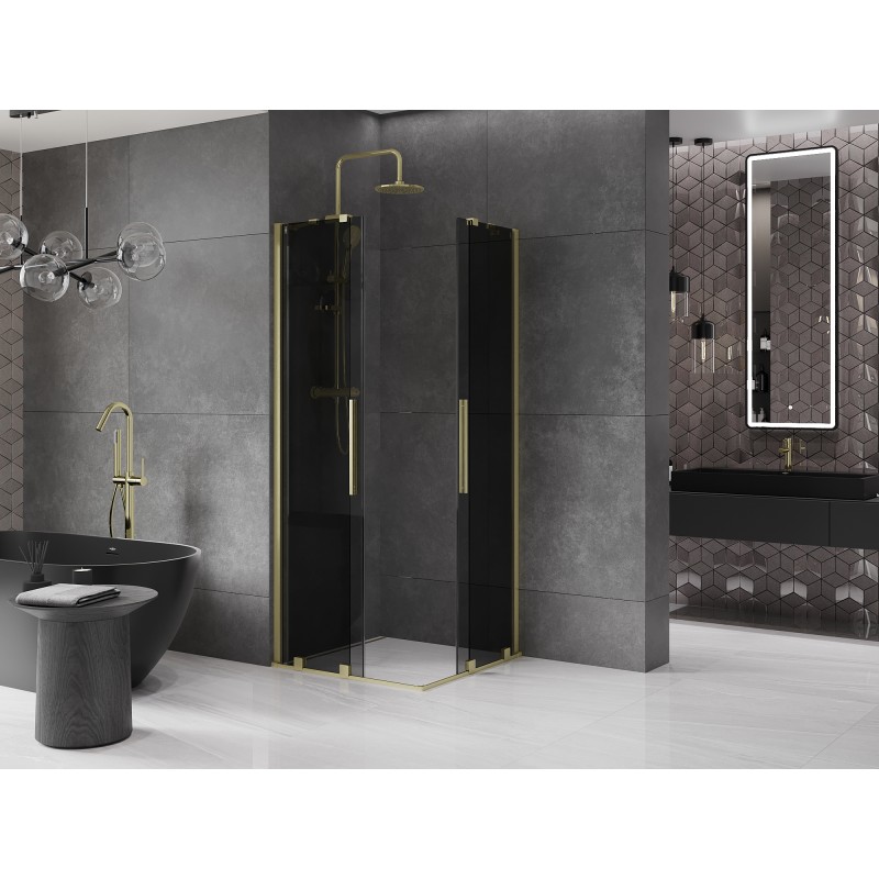 Mexen Velar Duo kabina prysznicowa rozsuwana 90 x 90 cm, grafit, złota szczotkowana - 871-090-090-42-55