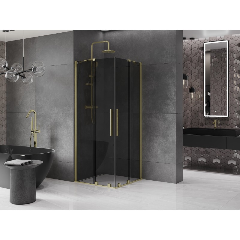 Mexen Velar Duo kabina prysznicowa rozsuwana 90 x 90 cm, grafit, złota szczotkowana - 871-090-090-42-55