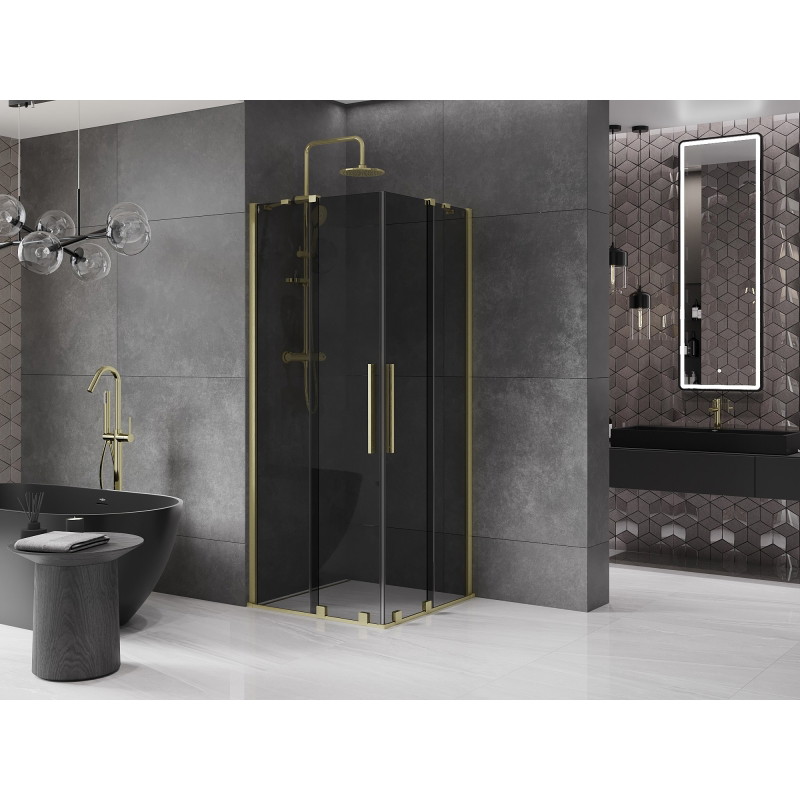 Mexen Velar Duo klizna tuš kabina 80 x 80 cm, grafit, brušeno zlato - 871-080-080-42-55