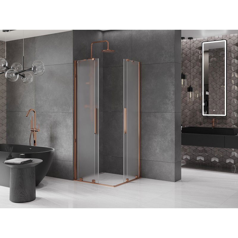 Mexen Velar Duo cabina doccia scorrevole 90 x 90 cm, ghiaccio, oro rosa - 871-090-090-32-60