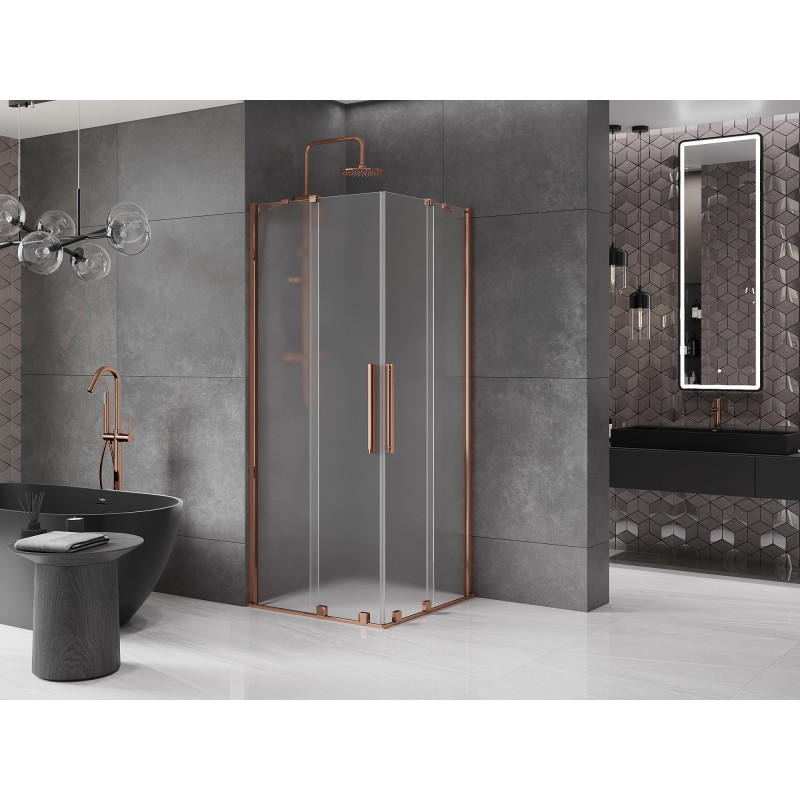 Mexen Velar Duo liuglev dušinurk 90 x 90 cm, härmatis, roosa kuld - 871-090-090-32-60