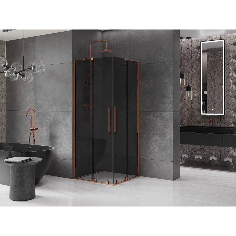 Mexen Velar Duo skjutbar duschkabin 90 x 90 cm, grafit, roséguld - 871-090-090-42-60