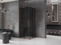 Mexen Velar Duo kabina prysznicowa rozsuwana 90 x 90 cm, grafit, różowe złoto - 871-090-090-42-60