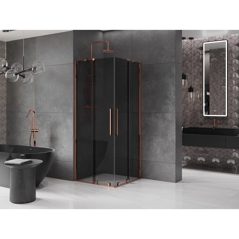 Mexen Velar Duo sliding shower cabin 100 x 100 cm, graphite, rose gold - 871-100-100-42-60
