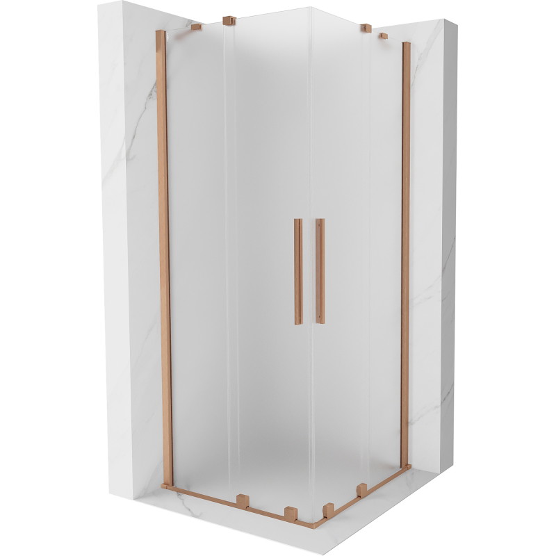 Mexen Velar Duo klizna tuš kabina s kliznim vratima 100 x 100 cm, matirano, brušeni bakar - 871-100-100-32-65