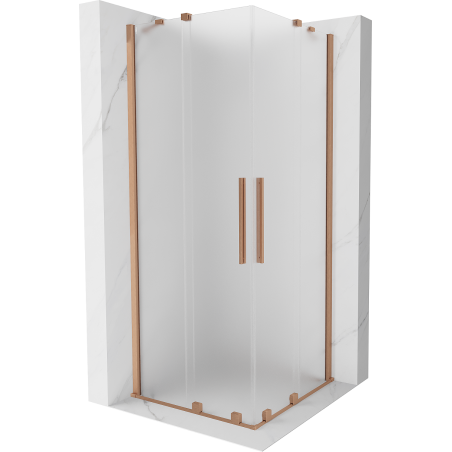 Mexen Velar Duo klizna tuš kabina s kliznim vratima 100 x 100 cm, matirano, brušeni bakar - 871-100-100-32-65