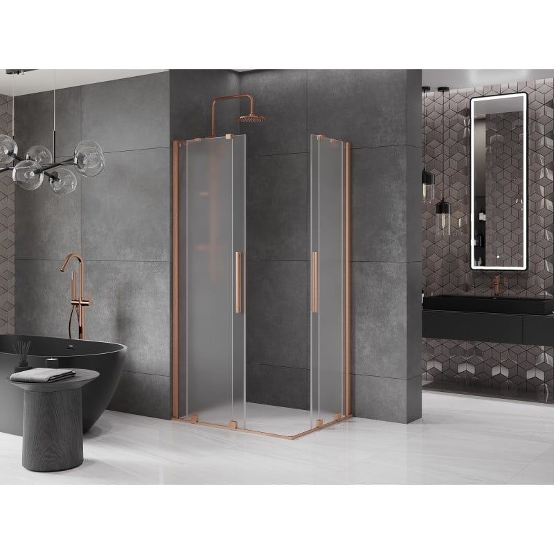 Mexen Velar Duo cabine de douche coulissante 100 x 90 cm, givre, cuivre brossé - 871-100-090-32-65