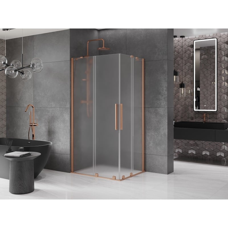 Mexen Velar Duo kabina prysznicowa rozsuwana 100 x 90 cm, szron, miedź szczotkowana - 871-100-090-32-65