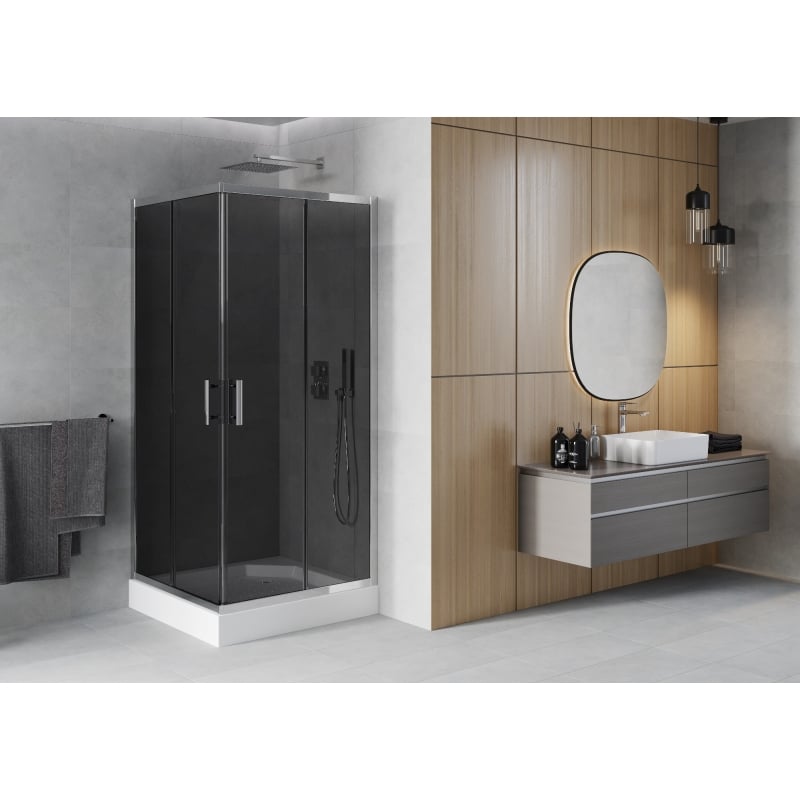 Mexen Rio 90 x 90 cm square shower cabin, graphite, chrome + tray, white - 860-090-090-01-40-4510