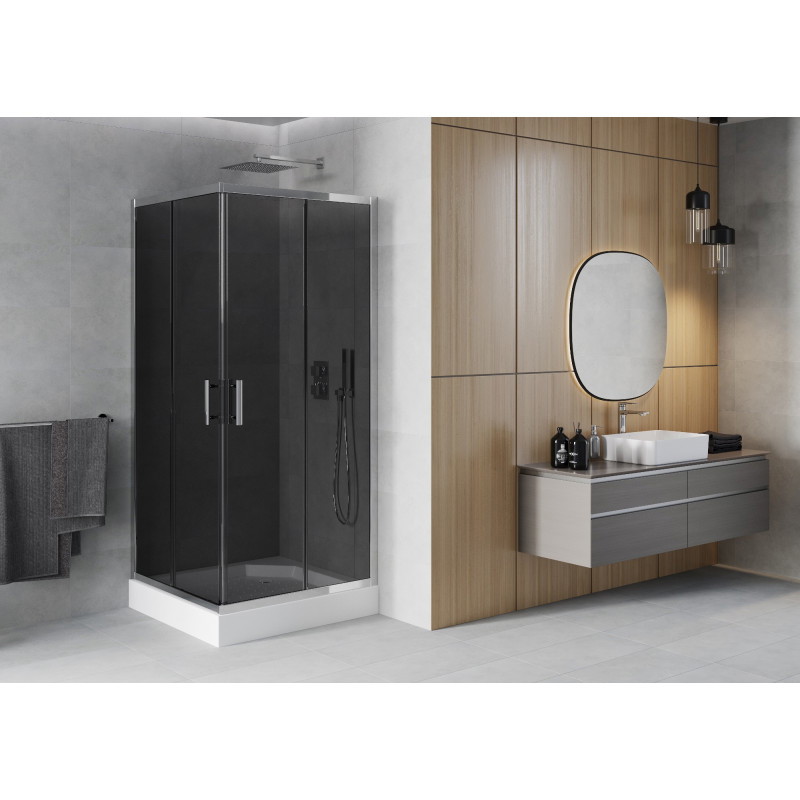 Mexen Rio cabine de douche carrée 90 x 90 cm, graphite, chrome + receveur, blanc - 860-090-090-01-40-4510