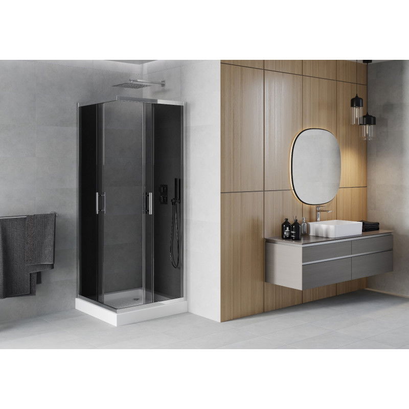 Mexen Rio square shower cabin 90 x 90 cm, graphite, chrome + Rio shower tray, white - 860-090-090-01-40-4510