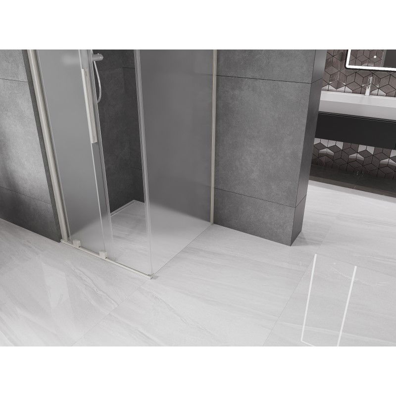 Mexen Velar skjutbar duschkabin 100 x 100 cm, frost, borstad nickel - 871-100-100-31-97