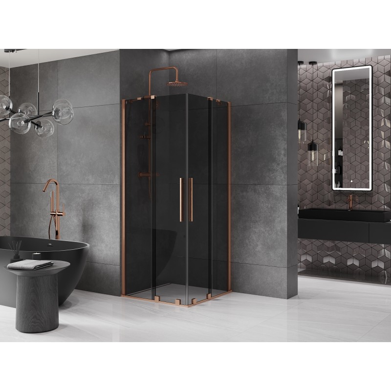Mexen Velar Duo kabina prysznicowa rozsuwana 80 x 80 cm, grafit, miedź szczotkowana - 871-080-080-42-65