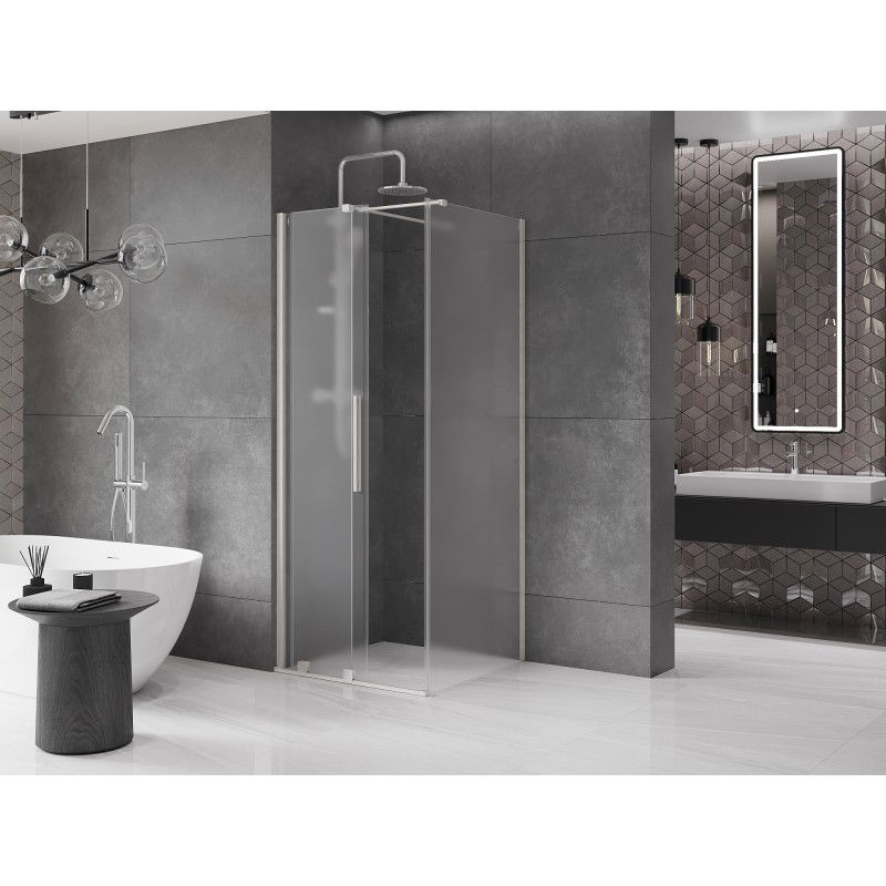 Mexen Velar sliding shower enclosure 110 x 110 cm, frost, brushed nickel - 871-110-110-31-97