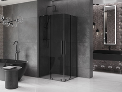 Mexen Velar Duo klizni tuš kabina 90 x 80 cm, grafit, brušeni pištolj sivi - 871-090-080-42-66