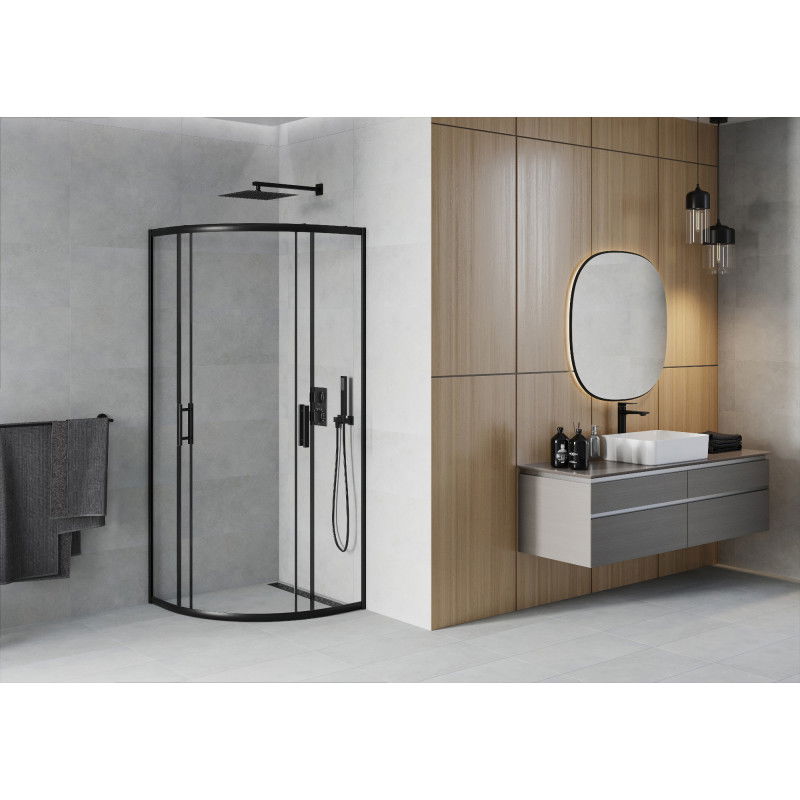 Mexen Rio halvcirkelformad duschkabin 80 x 80 cm, transparent, svart - 863-080-080-70-00