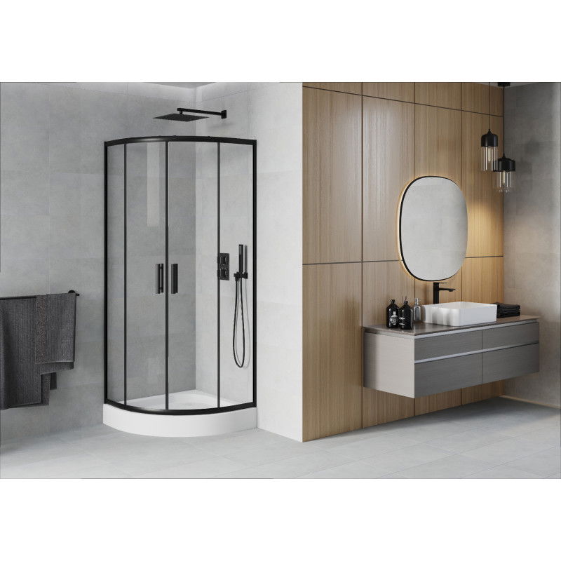 Mexen Rio cabine de douche semi-circulaire 90 x 90 cm, transparent, noir + receveur Rio, blanc - 863-090-090-70-00-4710