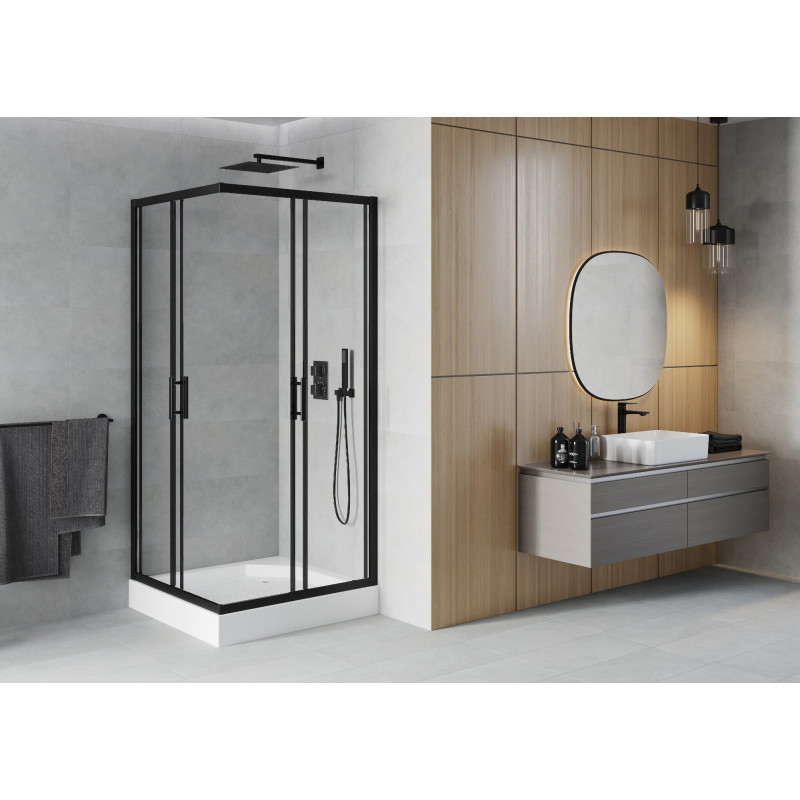 Mexen Rio vierkante douchecabine 90 x 90 cm, transparant, zwart + douchebak, wit - 860-090-090-70-00-4510