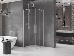 Mexen Velar Duo klizni tuš kabina 80 x 80 cm, prozirna, brušeni nikal - 871-080-080-02-97