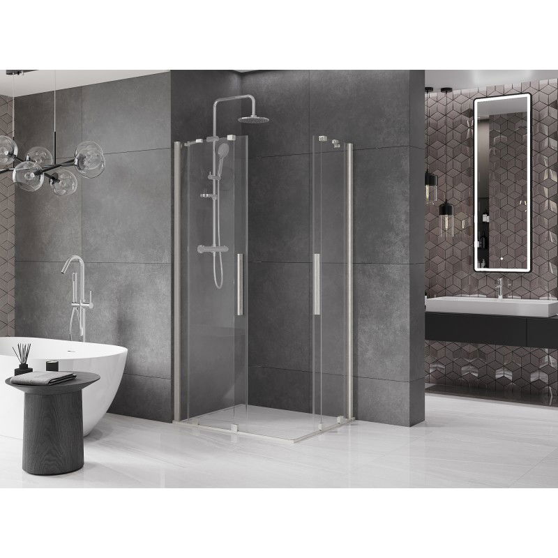 Mexen Velar Duo Schiebeduschkabine 90 x 80 cm, transparent, gebürsteter Nickel - 871-090-080-02-97
