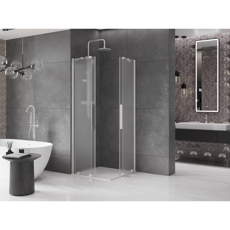 Mexen Velar Duo klizna tuš kabina 90 x 90 cm, mat staklo, brušeni nikal - 871-090-090-32-97