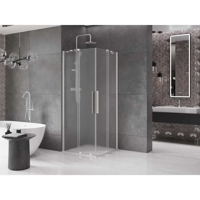 Mexen Velar Duo klizna tuš kabina 90 x 90 cm, mat staklo, brušeni nikal - 871-090-090-32-97