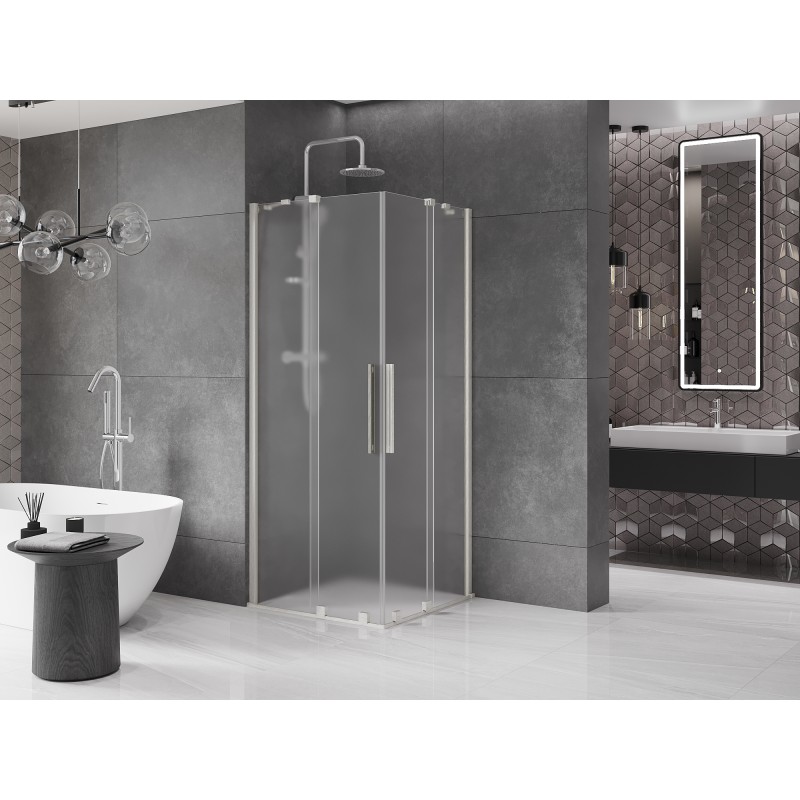 Mexen Velar Duo kabina prysznicowa rozsuwana 80 x 80 cm, szron, nikiel szczotkowany - 871-080-080-32-97